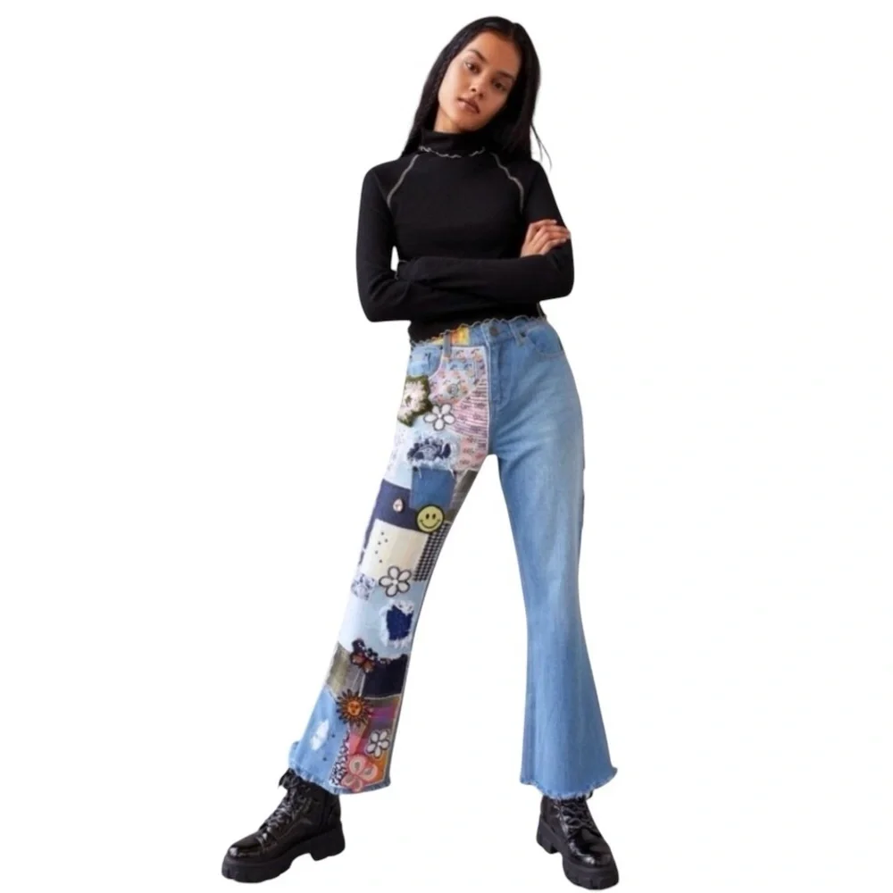 BDG High-Waisted Flare Boho Bliss Outfitters-Patch-Crochet-Embroider size 27 - Picture 4 of 13